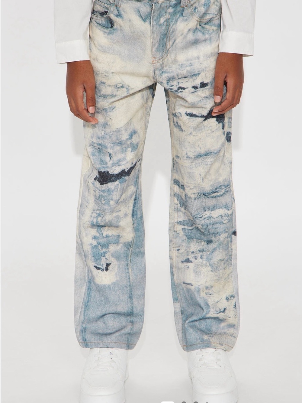 NWT FASHION NOVA Mini Baggy Be Bad Printed Distressed Pant - Blue,size 8/10 year